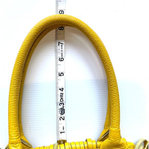 Alberta Di Canio Fringe Shoulder Bag Pebbled Leather Yellow Boho Western Hippie - Picture 12 of 16